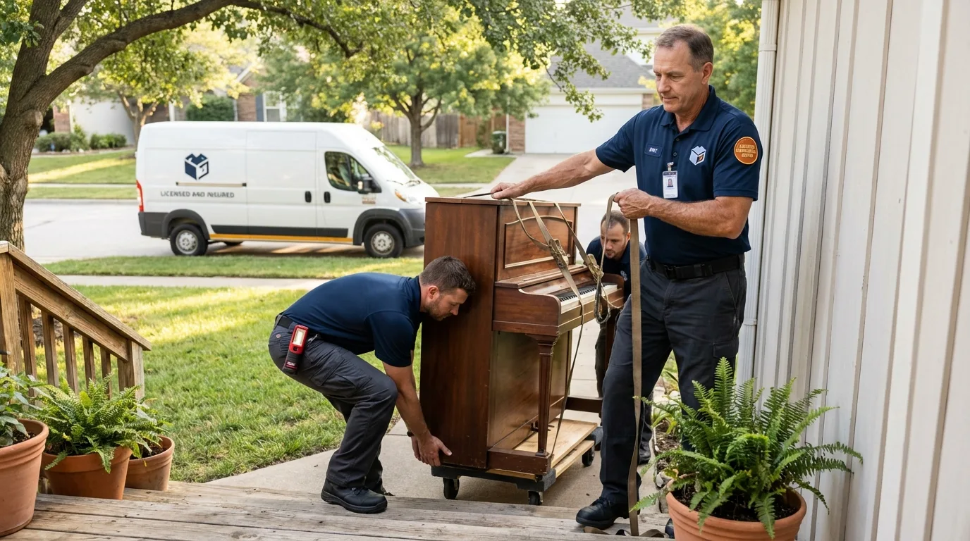 Licensed piano movers securing grand piano in North Miami Beach, FL